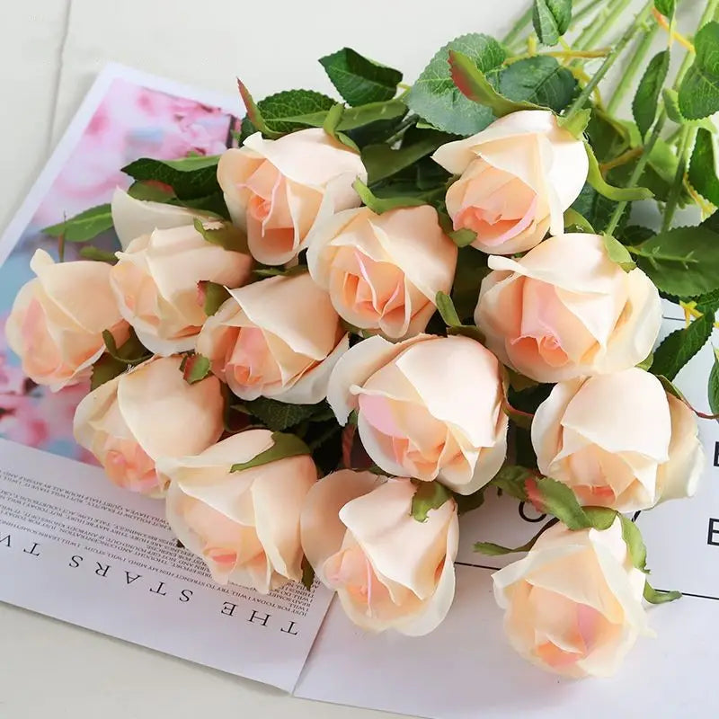 10pcs Champagne Snow Mountain Artificial Roses - Perfect for DIY Decor-1